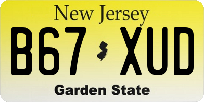 NJ license plate B67XUD