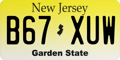 NJ license plate B67XUW