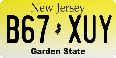 NJ license plate B67XUY