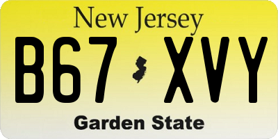 NJ license plate B67XVY
