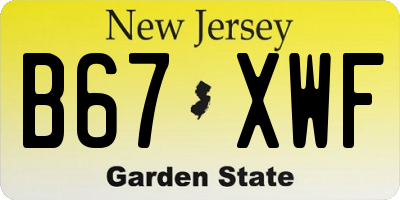 NJ license plate B67XWF