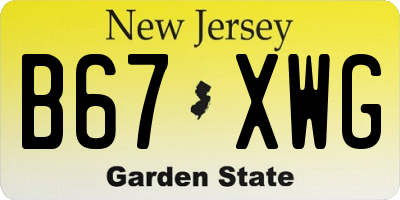 NJ license plate B67XWG