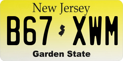 NJ license plate B67XWM