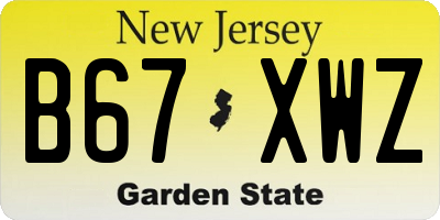 NJ license plate B67XWZ