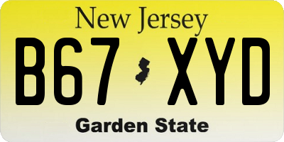NJ license plate B67XYD