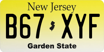 NJ license plate B67XYF