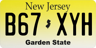 NJ license plate B67XYH