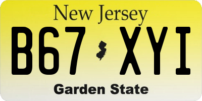 NJ license plate B67XYI