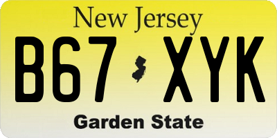 NJ license plate B67XYK