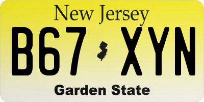 NJ license plate B67XYN