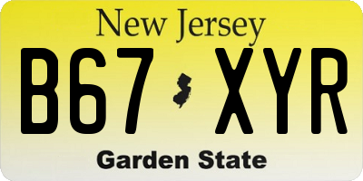 NJ license plate B67XYR