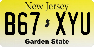 NJ license plate B67XYU