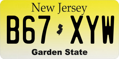 NJ license plate B67XYW