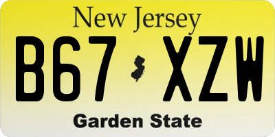 NJ license plate B67XZW