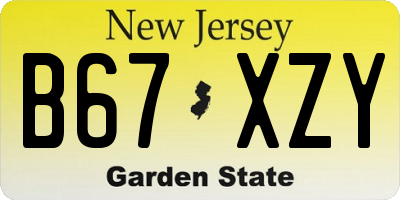 NJ license plate B67XZY