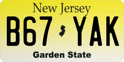 NJ license plate B67YAK