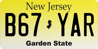 NJ license plate B67YAR