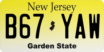 NJ license plate B67YAW