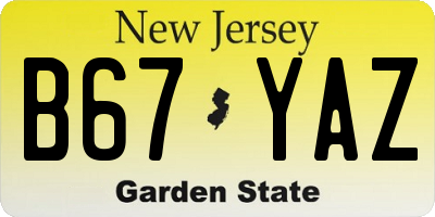 NJ license plate B67YAZ