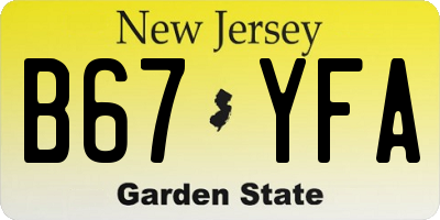 NJ license plate B67YFA