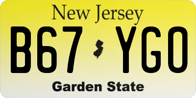 NJ license plate B67YGO