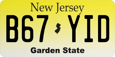 NJ license plate B67YID