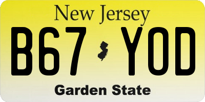 NJ license plate B67YOD
