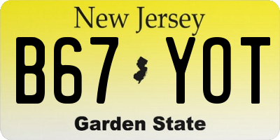 NJ license plate B67YOT