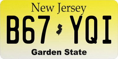 NJ license plate B67YQI