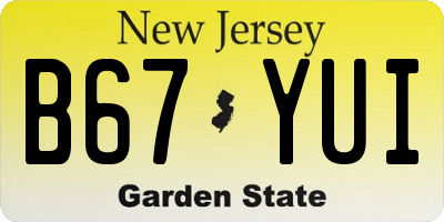 NJ license plate B67YUI