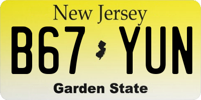 NJ license plate B67YUN