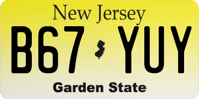 NJ license plate B67YUY