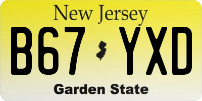 NJ license plate B67YXD