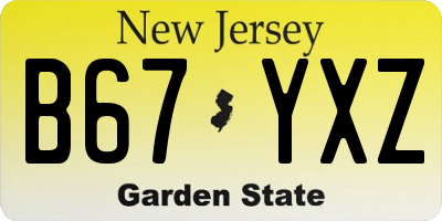 NJ license plate B67YXZ