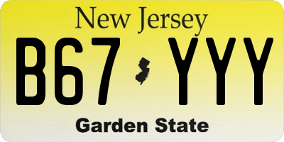NJ license plate B67YYY