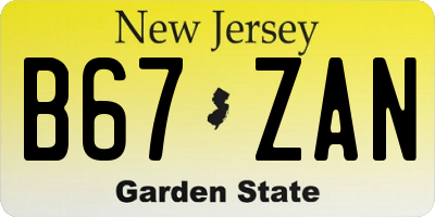 NJ license plate B67ZAN