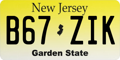 NJ license plate B67ZIK