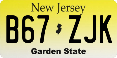 NJ license plate B67ZJK