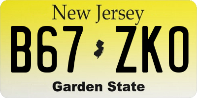NJ license plate B67ZKO