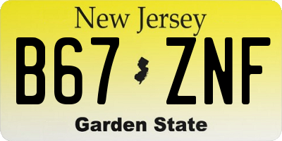 NJ license plate B67ZNF