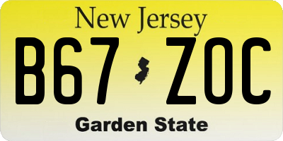 NJ license plate B67ZOC