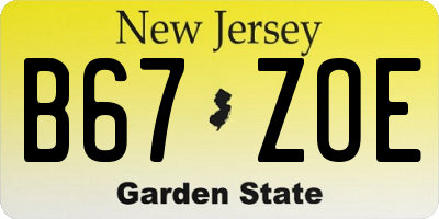 NJ license plate B67ZOE