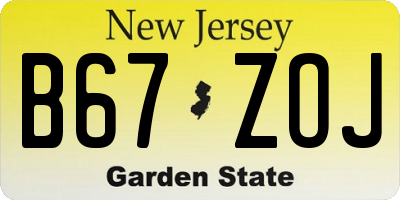 NJ license plate B67ZOJ