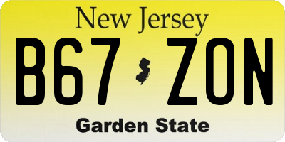 NJ license plate B67ZON