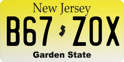 NJ license plate B67ZOX