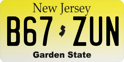 NJ license plate B67ZUN
