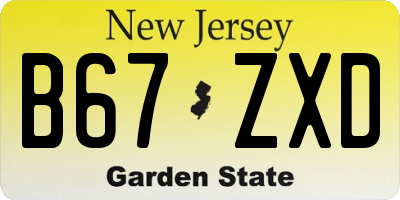 NJ license plate B67ZXD