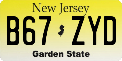 NJ license plate B67ZYD