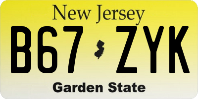 NJ license plate B67ZYK