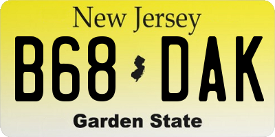 NJ license plate B68DAK